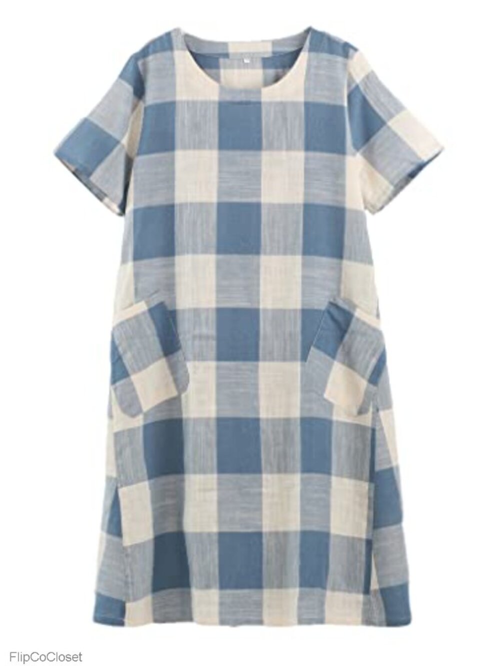 Women's Linen Cotton Midi Dress Short Sleeve Casual A-Line with Pockets